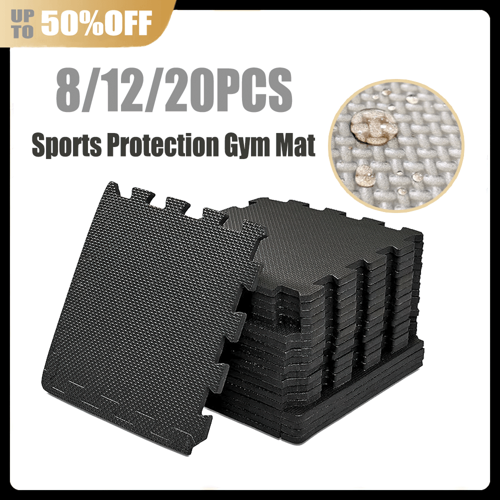 Stack of non-slip cross-pattern gym mats for stability in workouts, 8/12/20 pieces, durable protection, SF3037 model